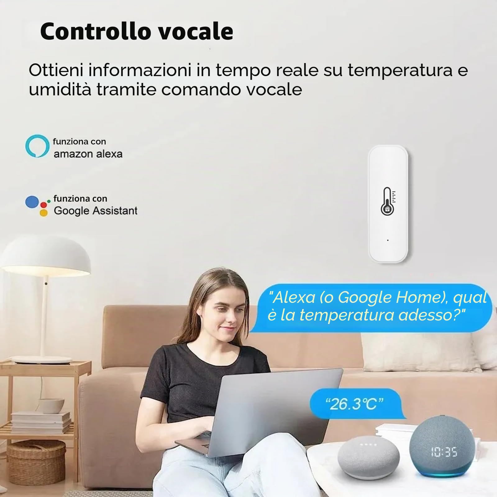 Termometro Igrumetro Smart,Sensore di temperatura e umidità interno con doppia modalità WiFi e Bluetooth,Monitor di temperatura ambiente con app,Archiviazione dati per casa,serra,garage e cantina.4PCS