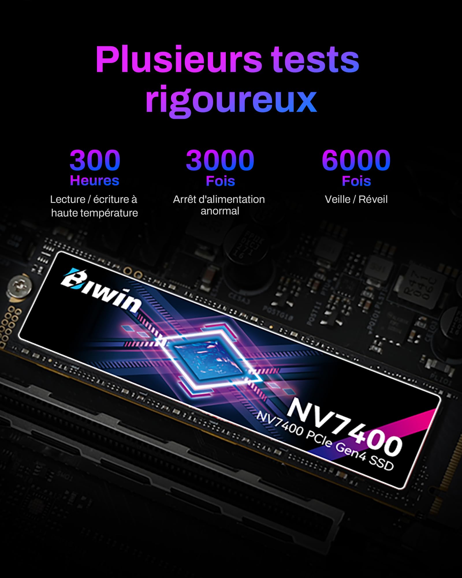 Biwin Black Opal NV7400 M.2 PCIe Gen4 SSD 1 to - Vitesse de Lecture jusqu'à 7400 Mo/s - SSD Interne Professionnel NVMe 2.0 - Stockage pour Jeux vidéo Compatible avec PC, Ordinateur Portable et PS5