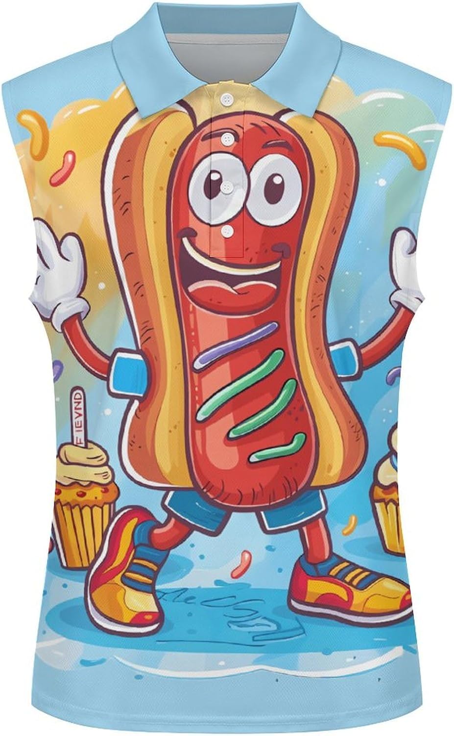 Hot Dog Women's Sleeveless Polo Tank Top Print T-Shirt Tops Casual Tops Summer Workout