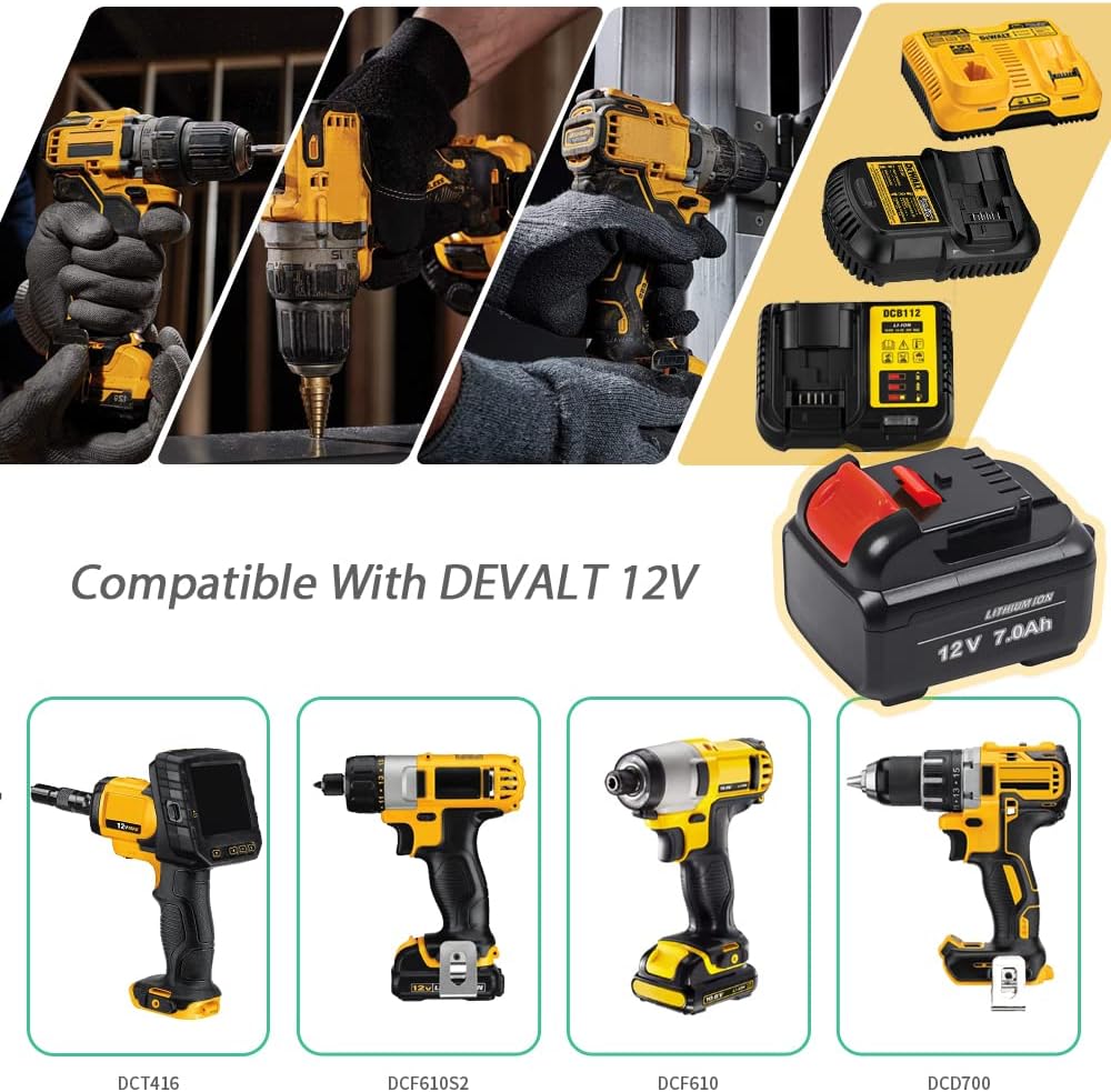 TenHutt 【Upgrade | 7.0AH】 12V Replacement Battery for Dewalt 12V Battery MAX Cordless Power Tool DCB120 DCB123 DCB124 DCB127 Lithium-ion Battery
