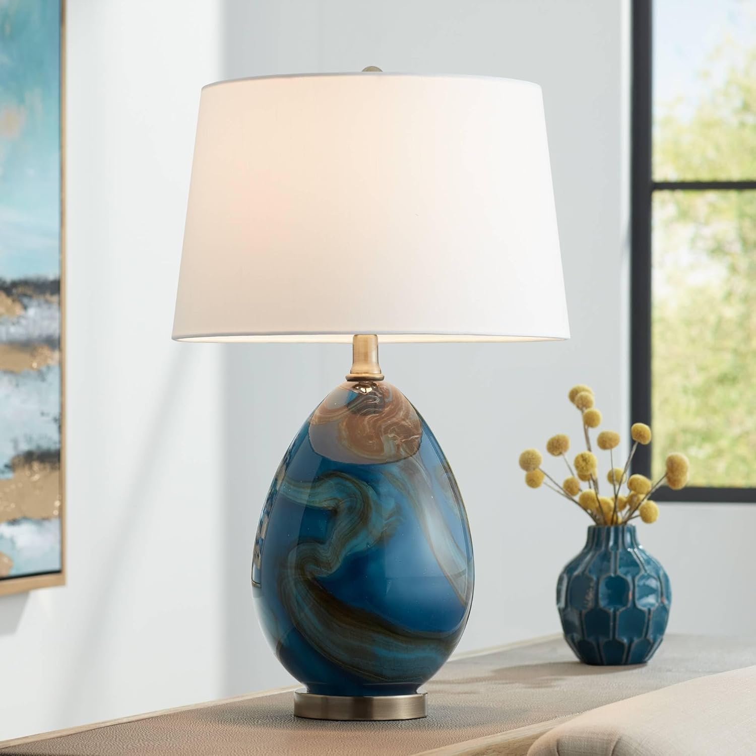 360 Lighting Swirl 22 1/2" High Blue Art Glass Table Lamp Set of 2