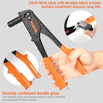 Rivet Gun With 200 Blind Rivets, 4 Interchangeable Nosepieces 2.4MM-3.2MM-4.0MM-4.8MM, Pop Rivet Gun Suitable For Metal Work, Automotive and Other Common DIY Projects