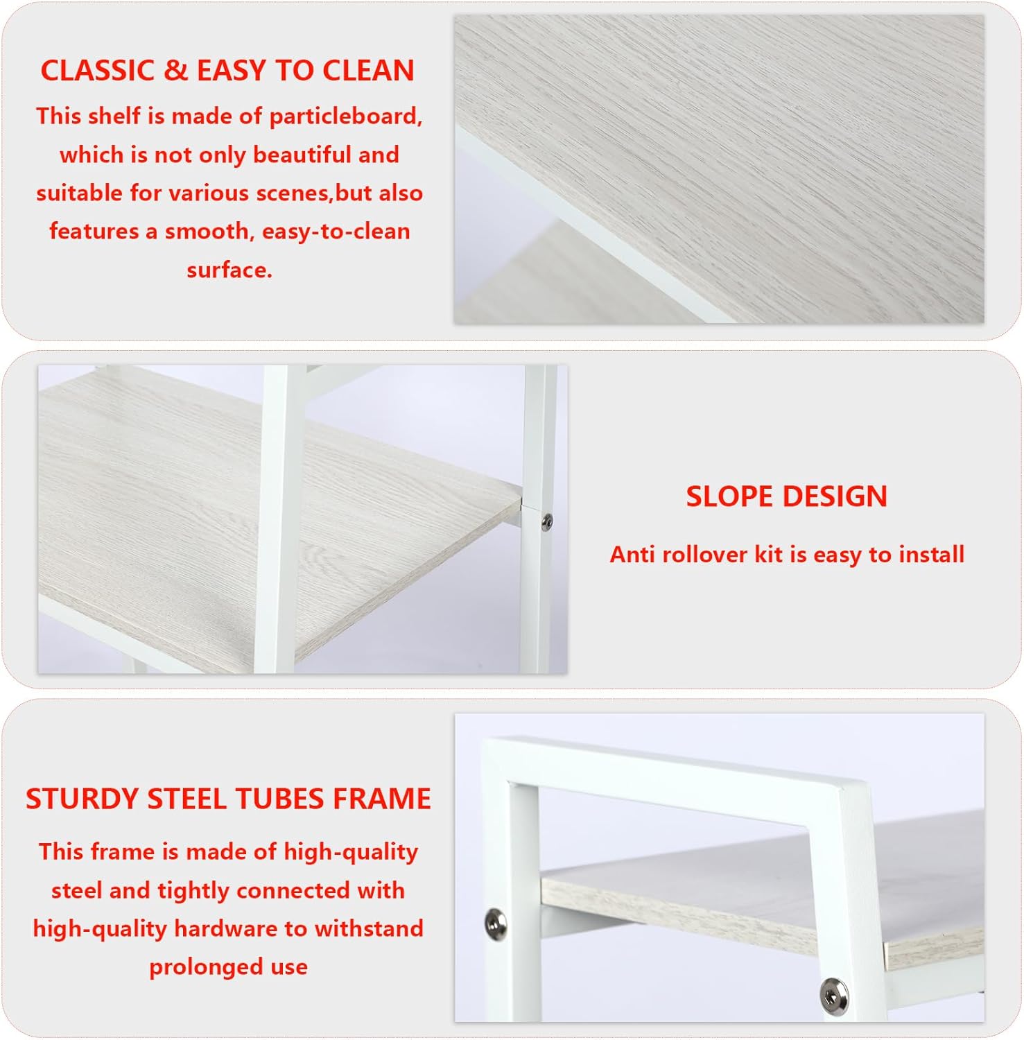 4 - Tier Ladder Shelf, Industrial Bookshelf with Metal Frame, Freestanding Plant Flower Display Rack for Living Room, Bedroom, Home Office, White