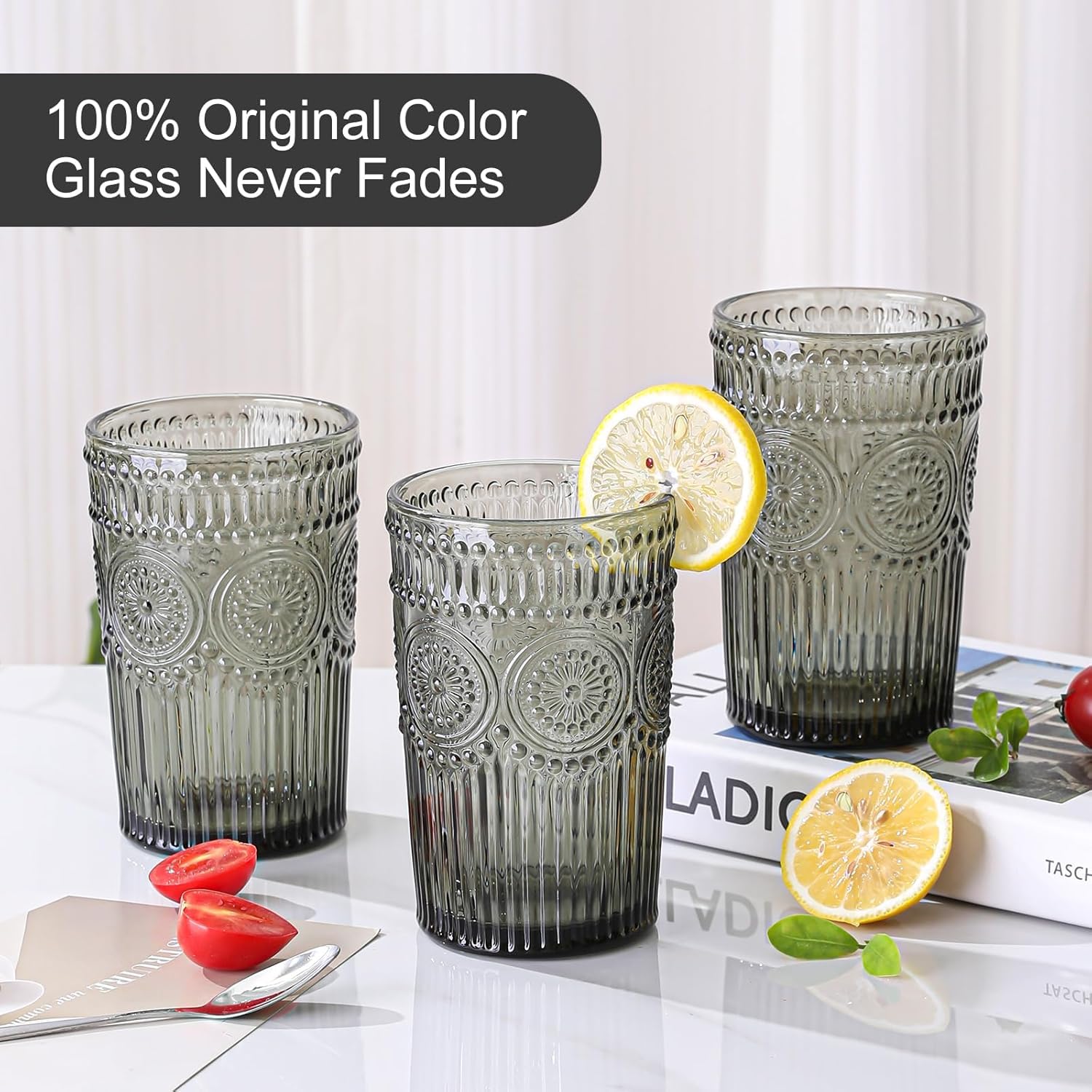 bellemax 300ML Juice and Water Glass Stylish Crystal Highball Drinking Glasses, Medium Size Tumbler Glasses for Juice, Water, Milk, lassi, Cocktails and Sharbat (TR-12, 6 Count (Pack of 1)) 1