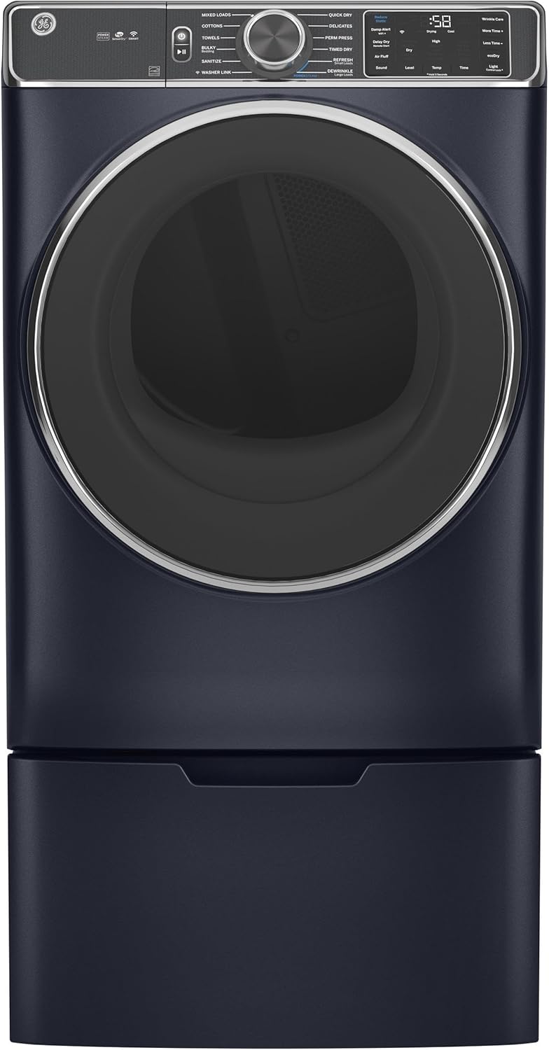 GE GFD85GSPNRS 28" Front Load Gas Dryer with 7.8 cu. ft. Capacity Stainless Steel Drum Built-in WiFi Sanitize Cycle and Damp Alert in Royal Sapphire