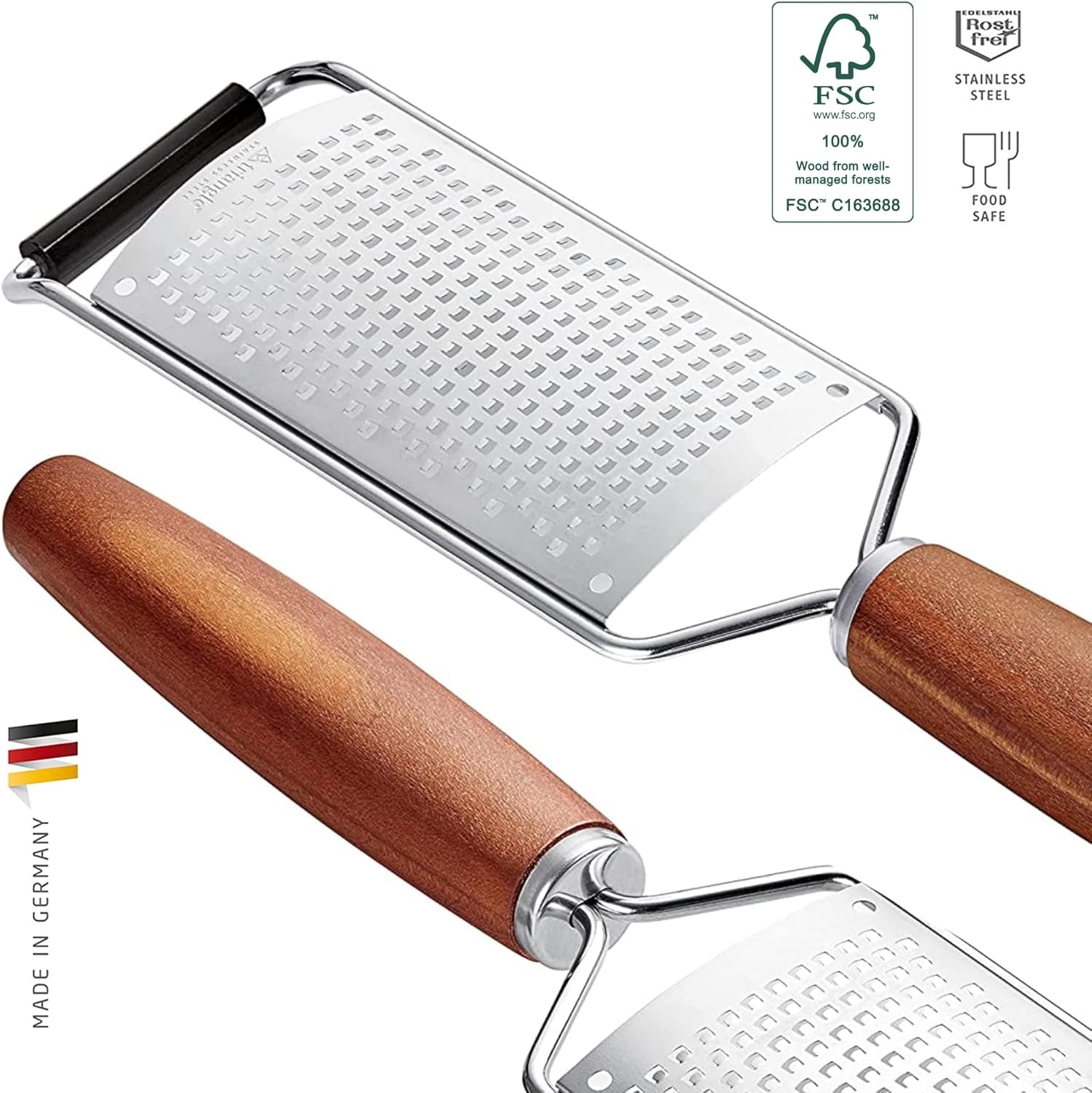 triangle Cheese Grater Sense - Ultra-Sharp Stainless Steel for Easy Grating - Plum Wood Handle - Dishwasher Safe
