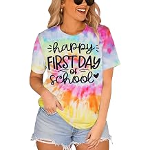 Happy First Day of School Shirts for Women Tie Dye Teacher T-Shirt Back to School Outfits Short Sleeve Tees Tops