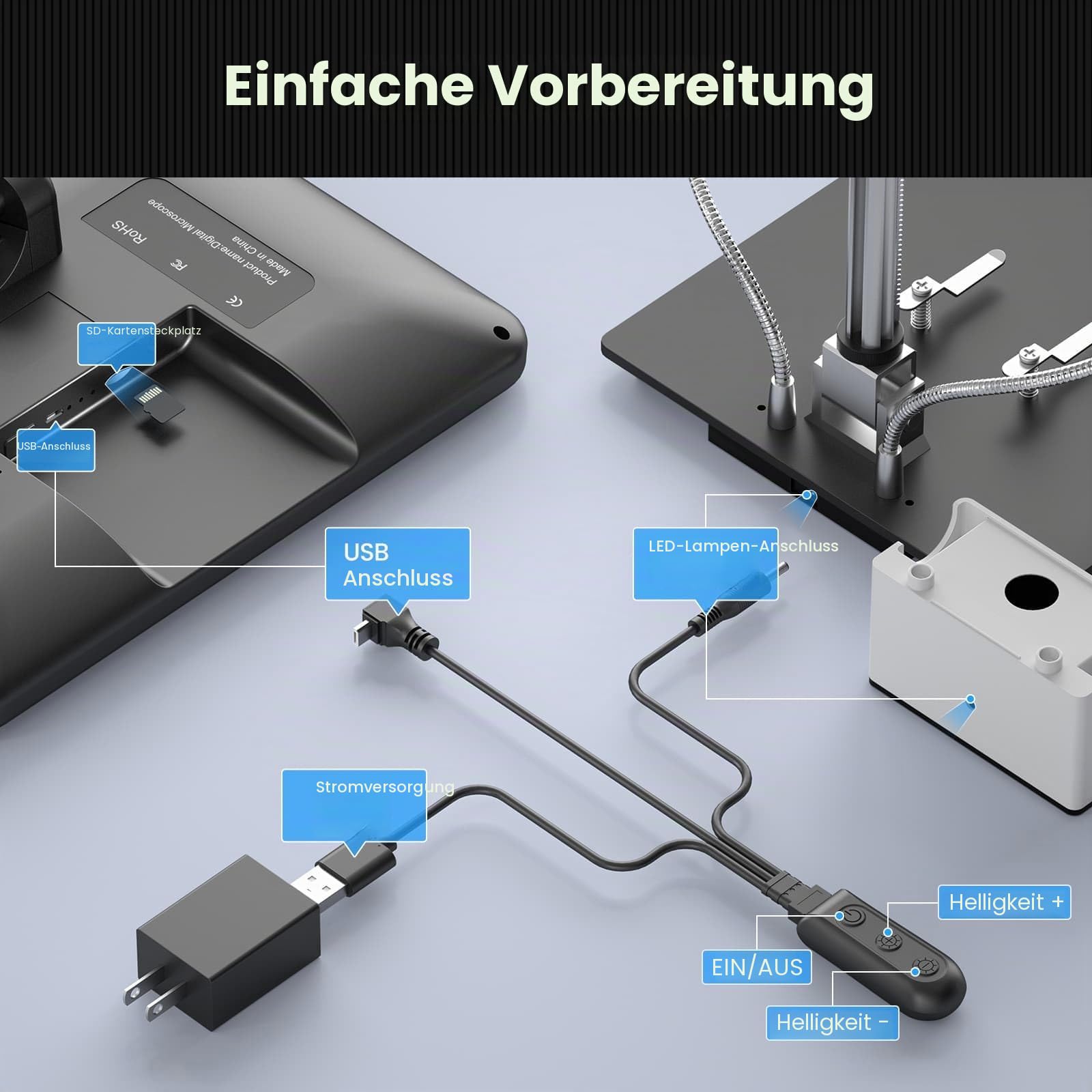 Andonstar AD210 10.1 Zoll LCD Digitales Mikroskop für Erwachsene, Lötmikroskop für Elektronikreparatur, Münzmikroskop Kamera mit Vollbildansicht für Fehlermünzen mit Licht