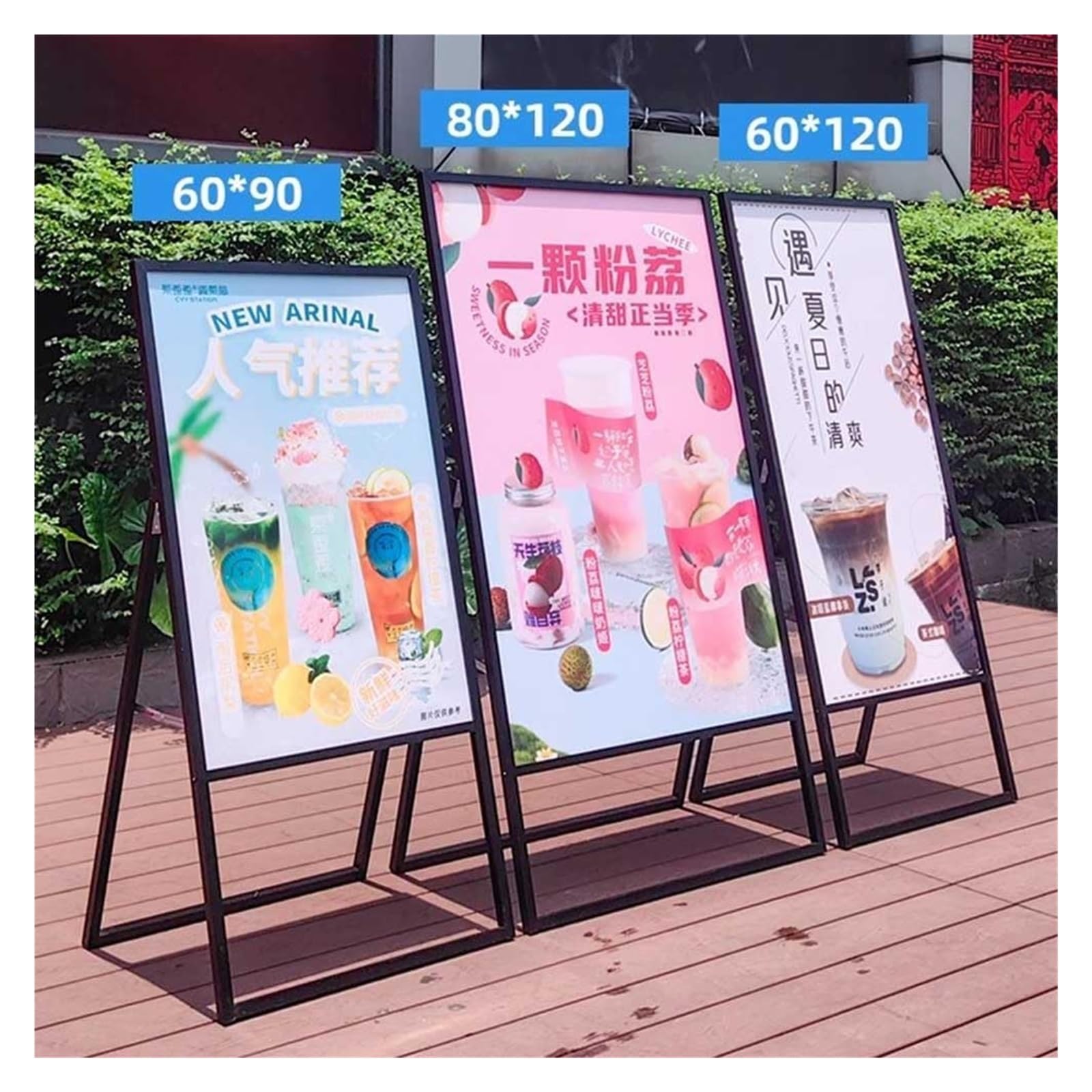 Letrero con marco A, tablero de sándwich resistente, soporte para póster de acera, portátil, plegable, marco en A, para exhibición de carteles publicitarios