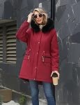 AFFA Women's Winter Warm Fleece Lined Parka Jacket Thickened Drawstring Hooded Sherpa Coat with Detachable Fur