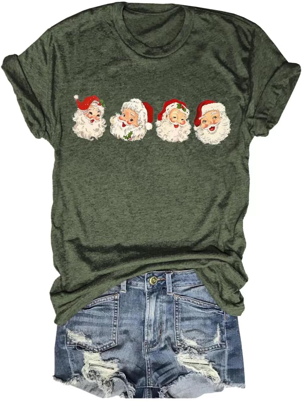 Merry Christmas T-Shirt For Women - Buffalo Plaid Tree Design, Short Sleeve, Cotton Blend - View #12