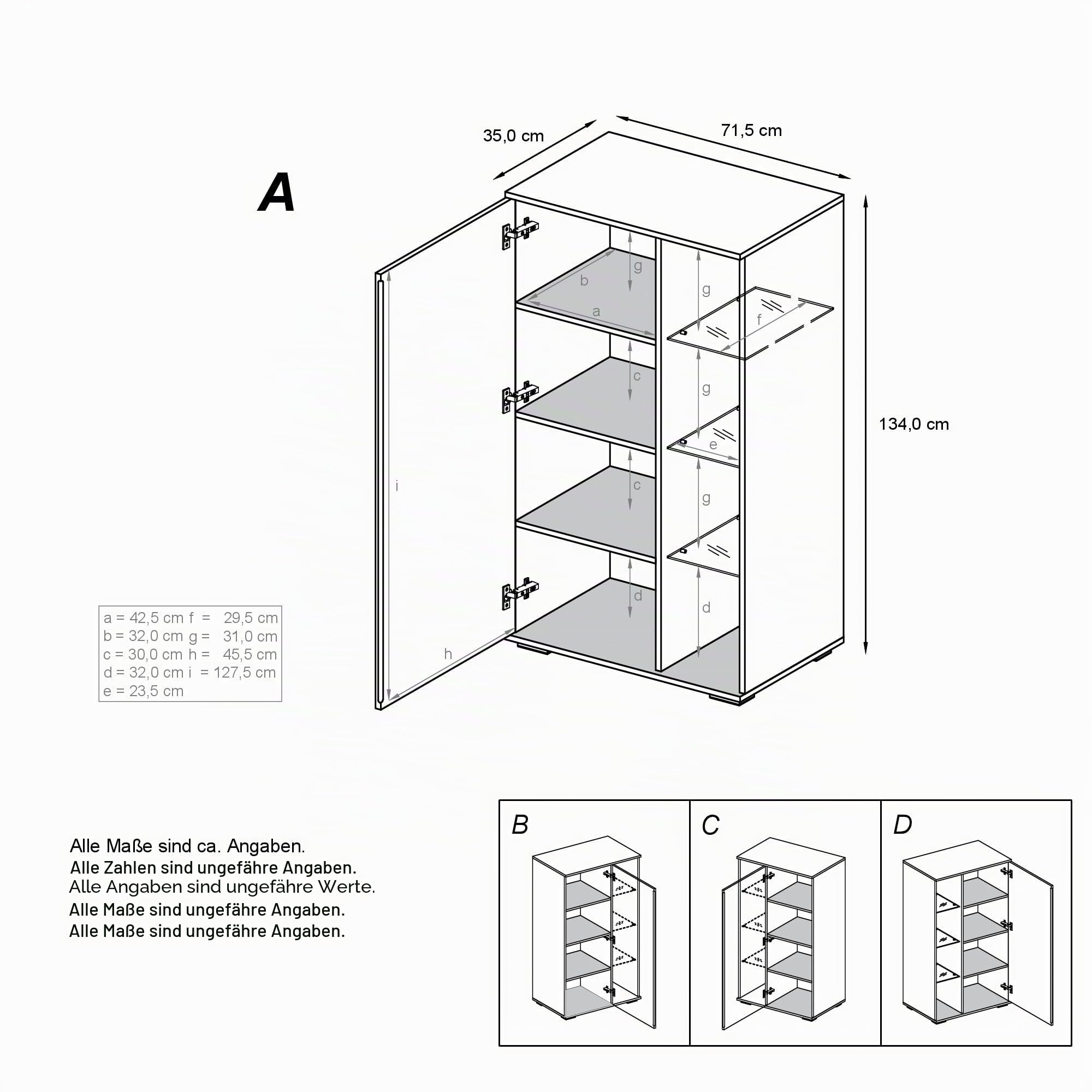 Vladon Vitrine Davos, Made in Germany, Standvitrine mit 3 Glasböden und 8 Fächer, Anthrazit matt/Schwarz Hochglanz (71,5 x 134 x 35 cm)