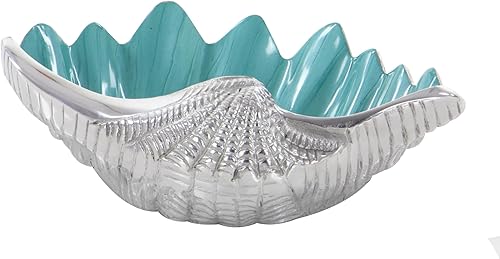 Miniatura 5 de Deco 79 - Cuenco de metal para servir con carcasa marina con interior esmaltado, 12 x 9 x 3 pulgadas, color plateado