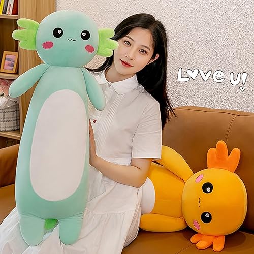 Miniatura 3 de Somao Almohada larga de felpa de ajolotl, lindo animal de peluche de ajolote, juguete de peluche suave para niñas y niños (39.3 pulgadas, verde)