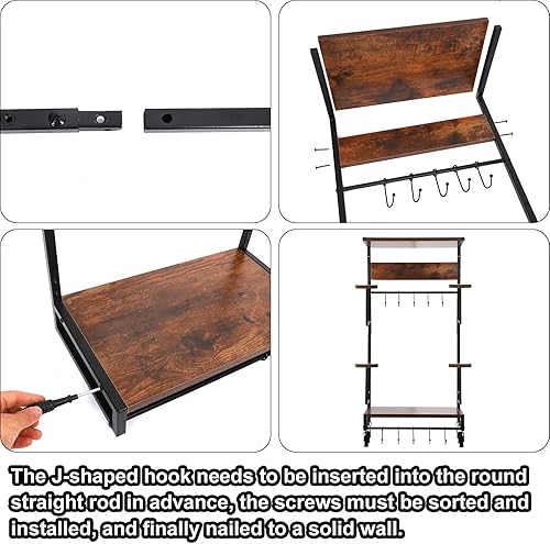 Miniatura 5 de Soporte para casco de motocicleta, montaje en pared retro para casco de motocicleta y perchero con ganchos, tipo exposición, soporte para casco para