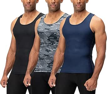 DEVOPS 3 Pack Men's Muscle Dri Fit Compression Tank Top