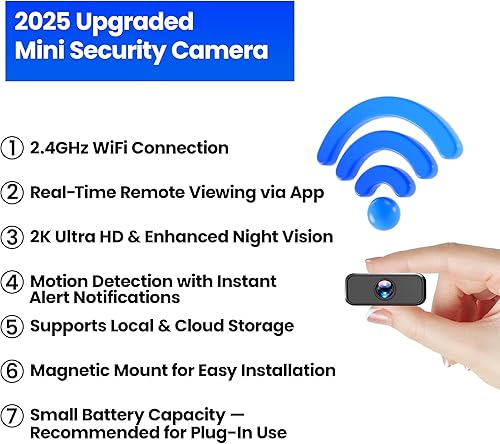 Miniatura 2 de Mini cámara oculta 2K Ultra HD - Cámara espía inalámbrica WiFi, cámara de niñera para el hogar, visión nocturna, detección de movimiento, control de