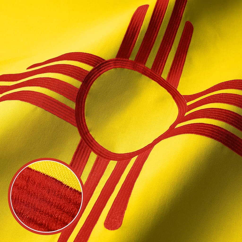 G128 New Mexico State Flag | 3x5 Ft | Embroidered 220GSM SPUN POLYESTER - Embroidered Stars, Sewn Stripes, Brass Grommets, Indoor/Outdoor, Vibrant Colors, Heavy Duty SPUN POLYESTER