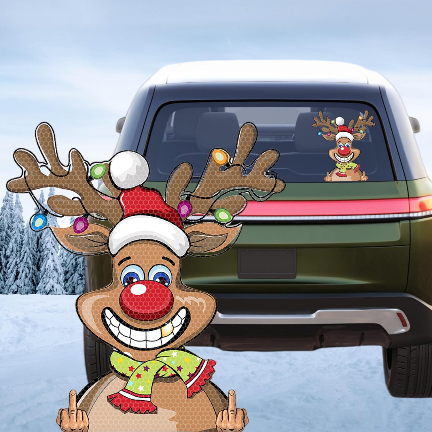 Christmas Stickers for Cars, Large Size Christmas Reflective Sticker Waterproof Vinyl Car Decal Funny Christmas Decorations for Car Home Party (Large, Reindeer)