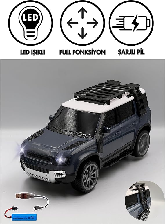 Giffy/Oyuncak Uzaktan Kumandalı Şarjlı Full Fonksiyon Defender Model 27 Mhz Gerçekçi Tasarım Drift Atan Jeeep Araç (Mavi)
