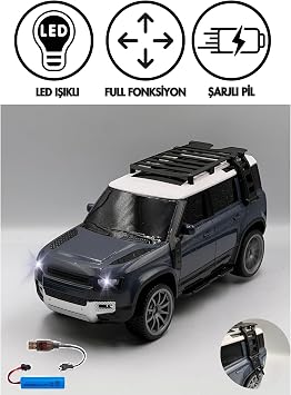 Giffy/Oyuncak Uzaktan Kumandalı Şarjlı Full Fonksiyon Defender Model 27 Mhz Gerçekçi Tasarım Drift Atan Jeeep Araç (Mavi)
