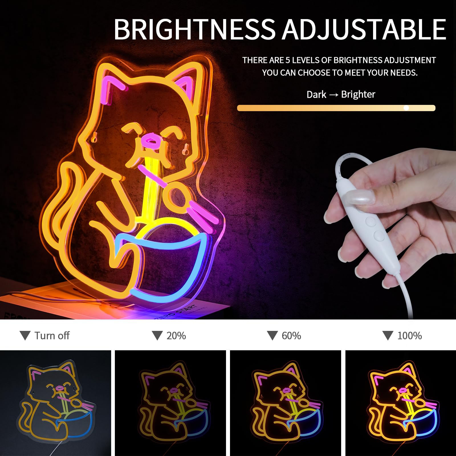 Amazon.co.jp: Virlusy Cat ラーメン ネオンサイン 壁の装飾用 調光