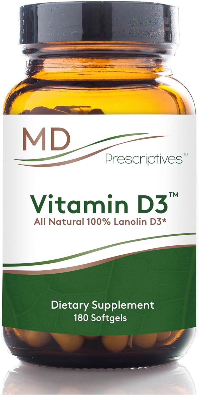 MD Prescriptives Vitamin D3 180 Gelcaps - Maximum Absorption for Strong Bones, Muscle & Immune Support, Non GMO Vegetarian Softgels, 125 mcg (5,000 IU)