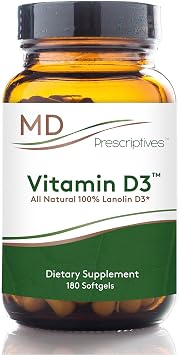 MD Prescriptives Vitamin D3 180 Gelcaps - Maximum Absorption for Strong Bones, Muscle & Immune Support, Non GMO Vegetarian Softgels, 125 mcg 5,000 IU