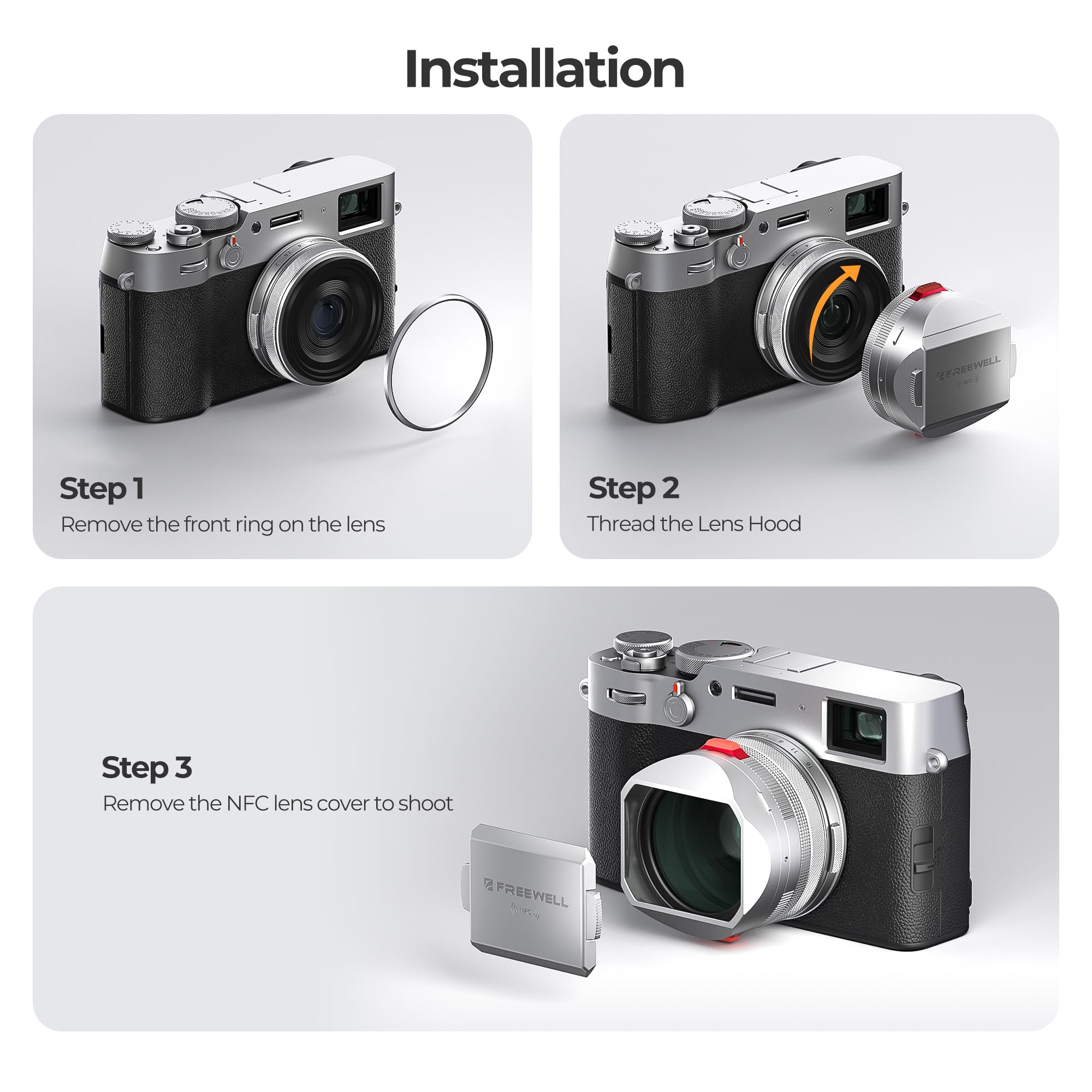 Freewell CPL/Black Diffusion Mist (1/4) Filter Kit With Lens Hood For Fuji X100 Series (X100VI, X100V,X100T, X100F, X100S, X100) (Black