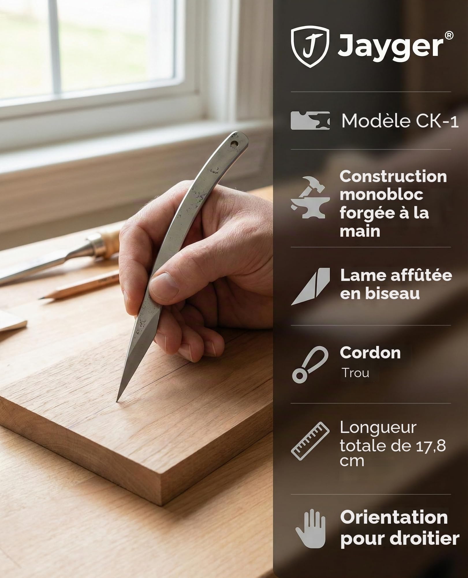 Couteau Kiridashi fait à la main – Outil de marquage japonais de précision – Lame 12C27 – Couteau de sculpture et d'artisanat compact pour le travail du bois, le travail du cuir, le bricolage et
