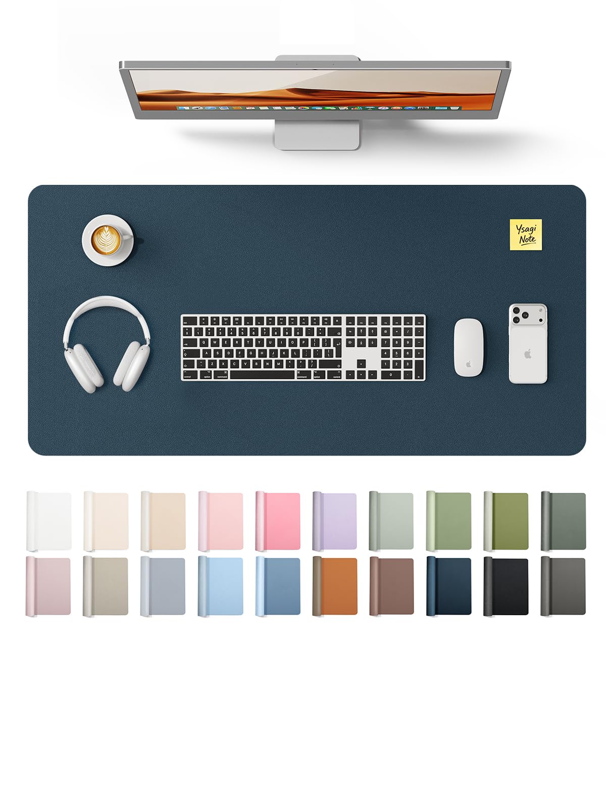 YSAGi Leather Desk Protector, Office Mat, Large Mouse Mat, Non-Slip PU Leather Blotter, Laptop Pad, Waterproof Writing Pad for Office and Home (Dark