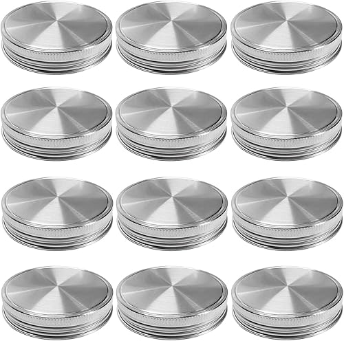 Tapas para tarros de acero inoxidable, tapas de almacenamiento con sellos de silicona para frascos de boca regular, superficie pulida, reutilizables