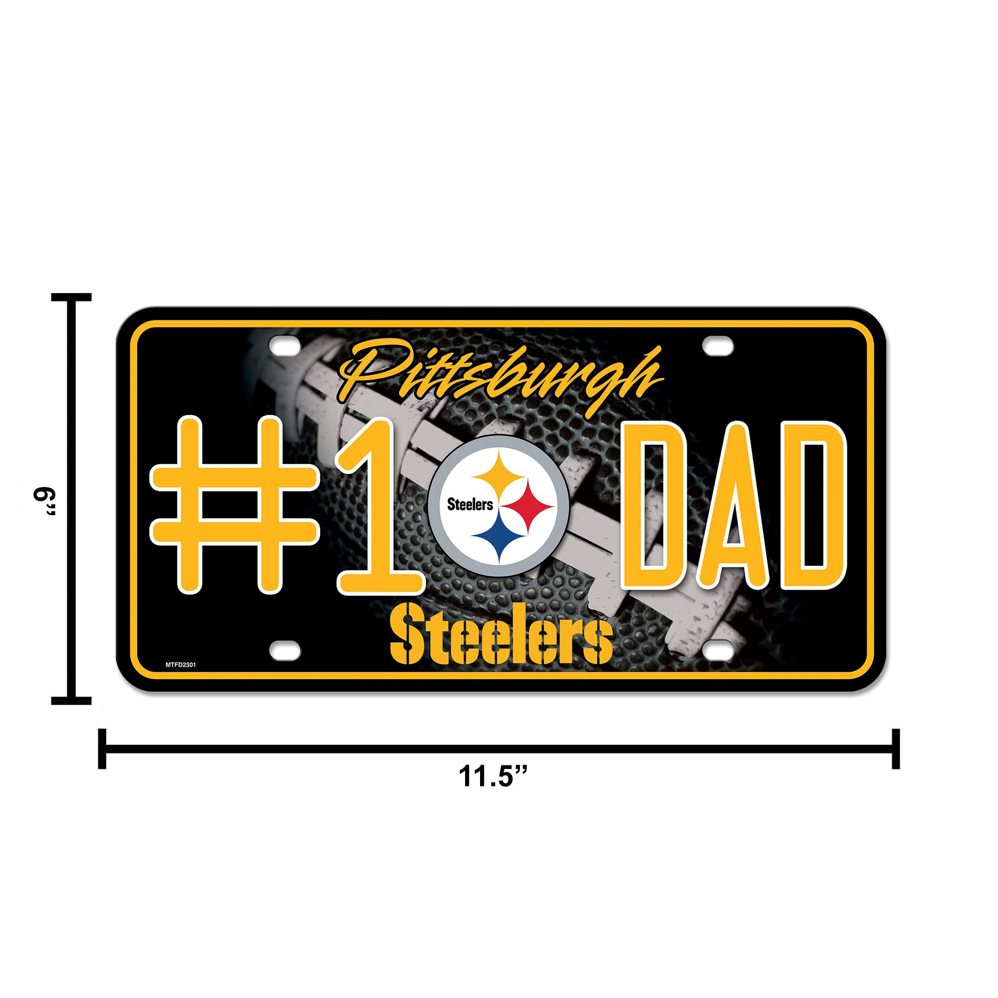 Rico Industries NFL Pittsburgh Steelers #1 Dad Metal Tag (#1 Fan) #1 Fan Metal Auto Tag 8.5" x 11" - Great for Truck/Car/SUV