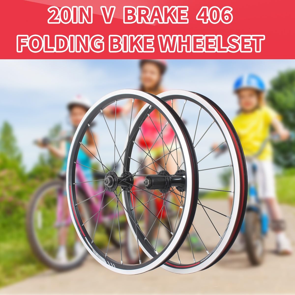 Ruedas para Bicicletas Plegables 406, Frenos V-Brake, Cassette 20/28H, buje de liberación rápida, llanta de aleación de Aluminio de Doble Pared de 9x74 mm/10x130 mm, para Bicicleta