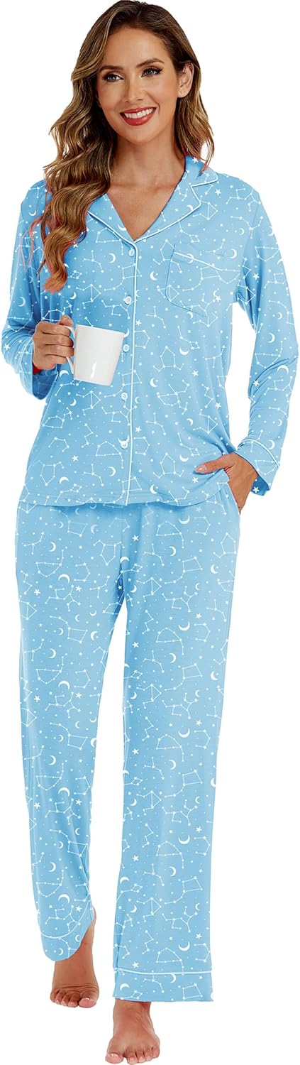 LUBOT Womens Bamboo Viscose Pajamas Super Buttery Soft 2 Piece PJ Set Button Capri Pants Long Short Sleeve Sleepwear Set - Image 3