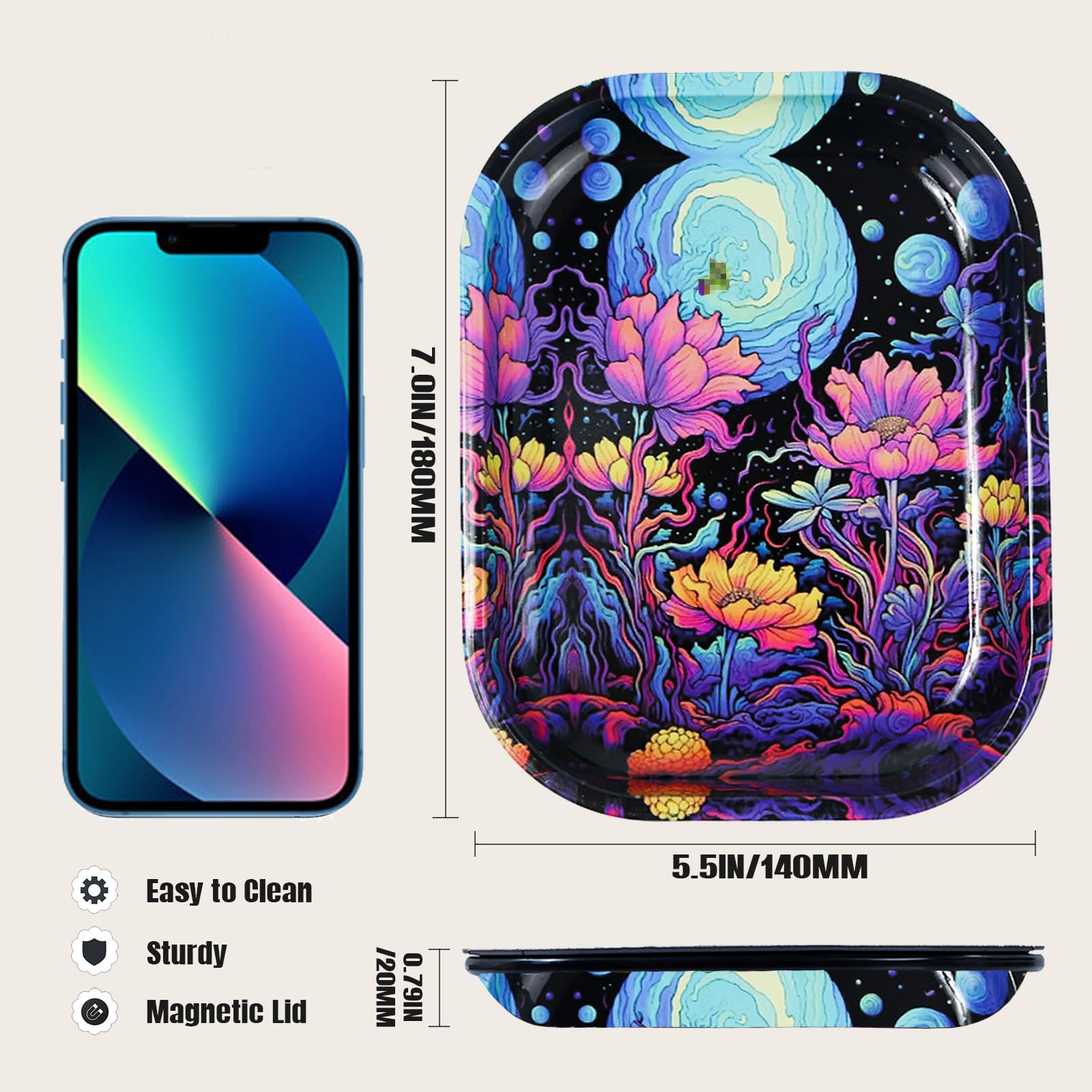 Metal Trays with PVC Soft Magnetic Lid Metal Tray with Lid Cover Small Cute Decorative Tray Ideal Storage for Home or on The Go, 7