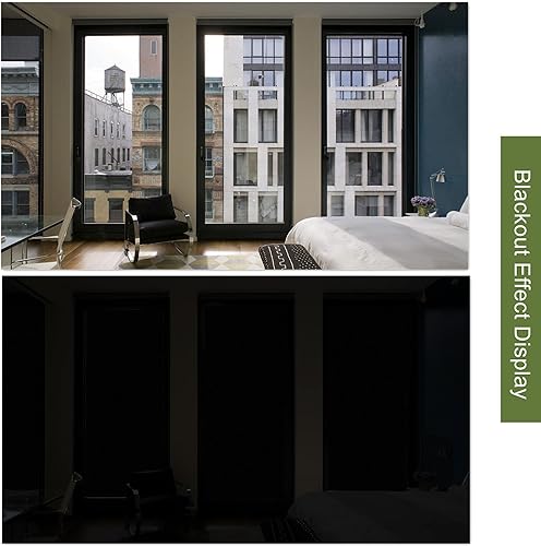 Miniatura 3 de VELIMAX Película opaca total estática para ventana, 100 % bloqueo de luz, película de vidrio de privacidad, negro dentro y blanco, oscurecimiento de
