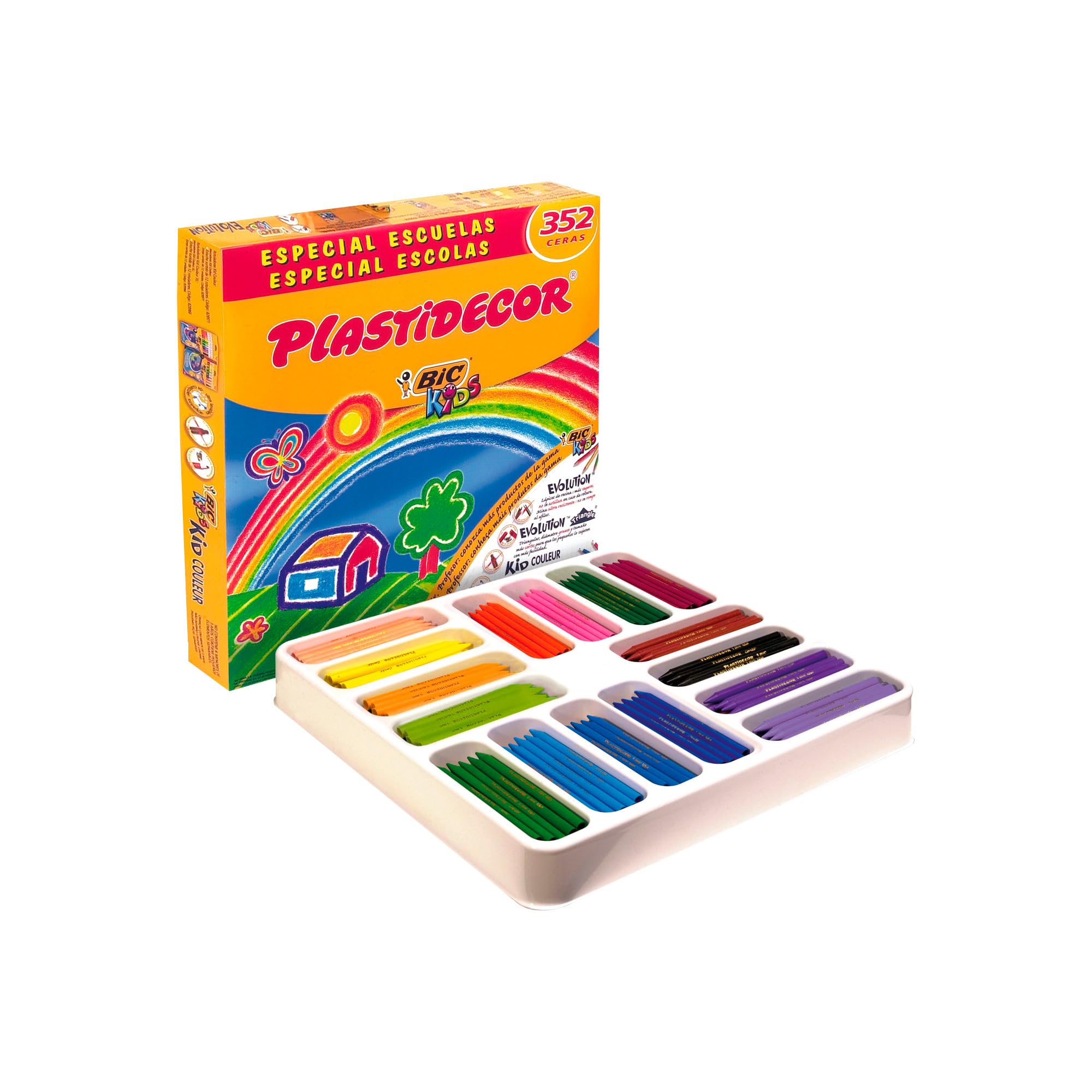 BIC Kids Plastidecor Pack de Ceras lavables, especial escuelas, óptimo para niños a partir de 30 meses, antimanchas, Caja Beige de 352 Unidades (Paquete de 1)