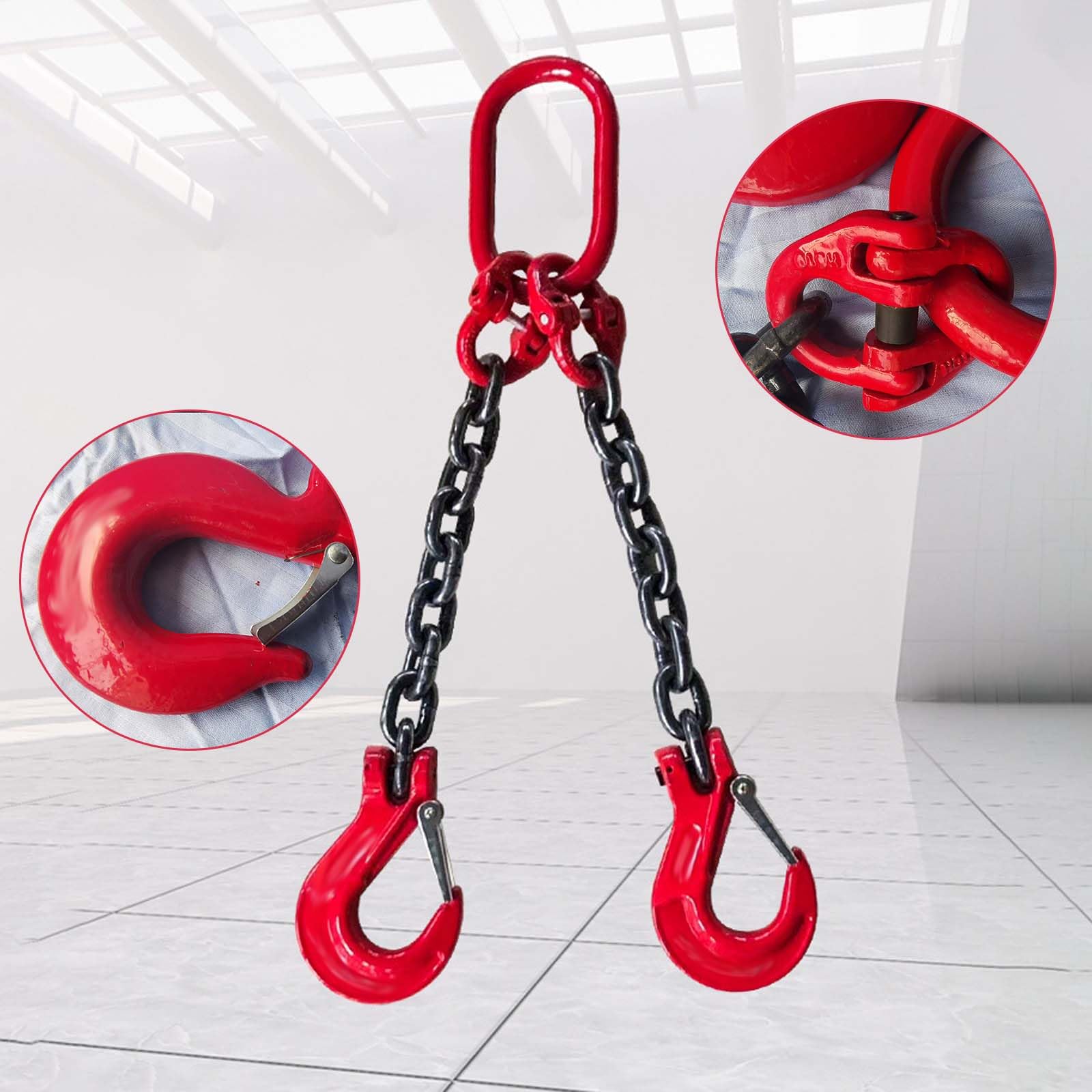 Eslinga de Cadena de 2 Hilos 1m 2t ø6mm Gancho Cabeza de Horquilla Cadena de Acero