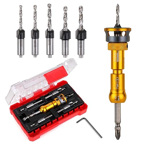 Juego de brocas avellanadoras con tope de profundidad (18 pulgadas, 964 pulgadas, 532 pulgadas, 38 pulgadas, 12 pulgadas), taladro avellanador de