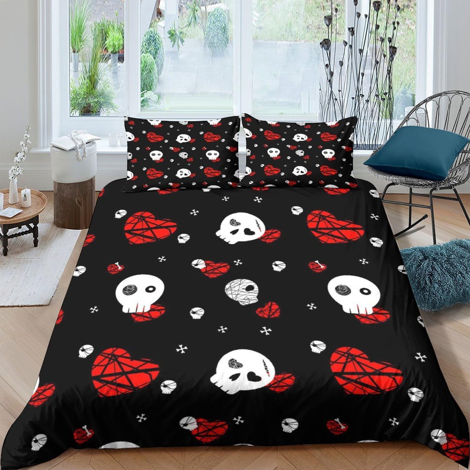Ctjqhvkz Style-1 3D Printed Skull Heart Fitted Sheet Microfiber Soft Black Bed Sheet Decor For Bedroom Guest Room Dorm Protection Single（135X200cm）