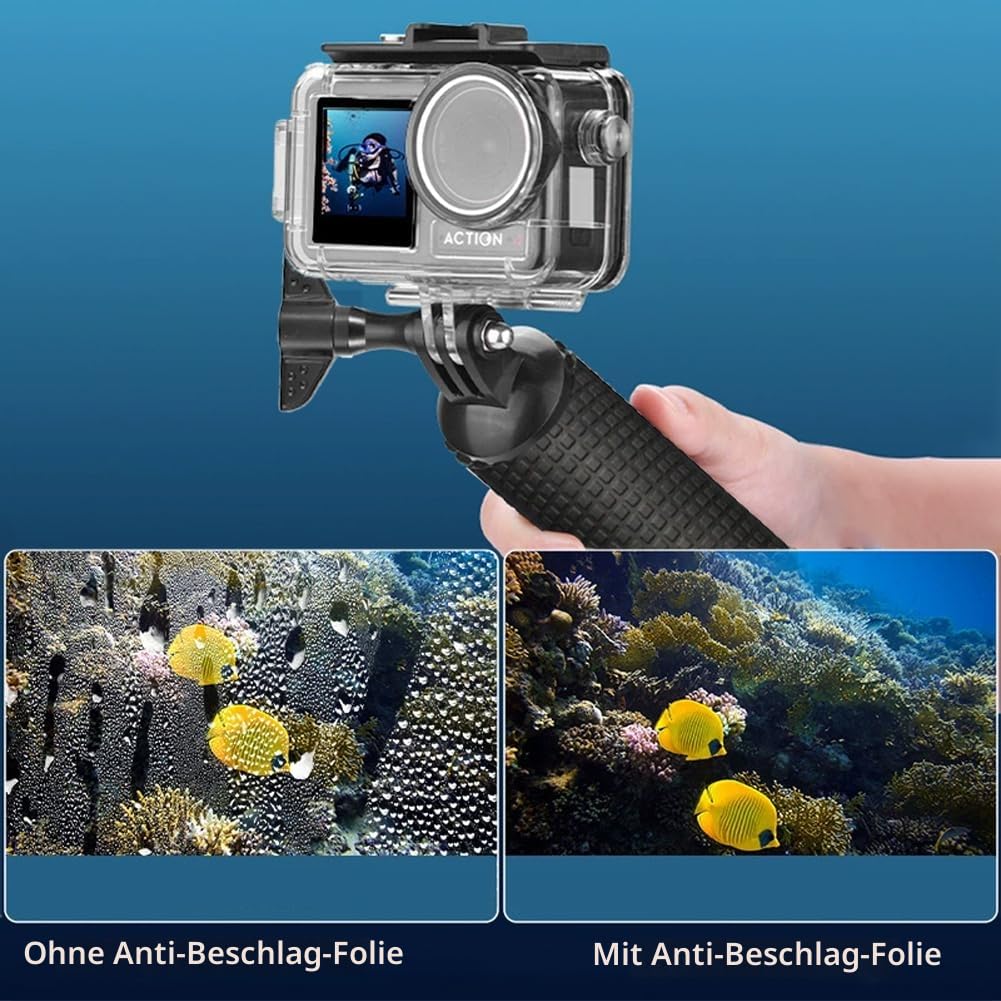 Osmo Action Tauch-Zubehör Set, Wasserdichtes Gehäuse für DJI Osmo Action 5 Pro/Action 4 /Action 3 +Schwimmfähiger Griff + Schnellmontage Klammer + 6 Anti-Fog-Einsätze