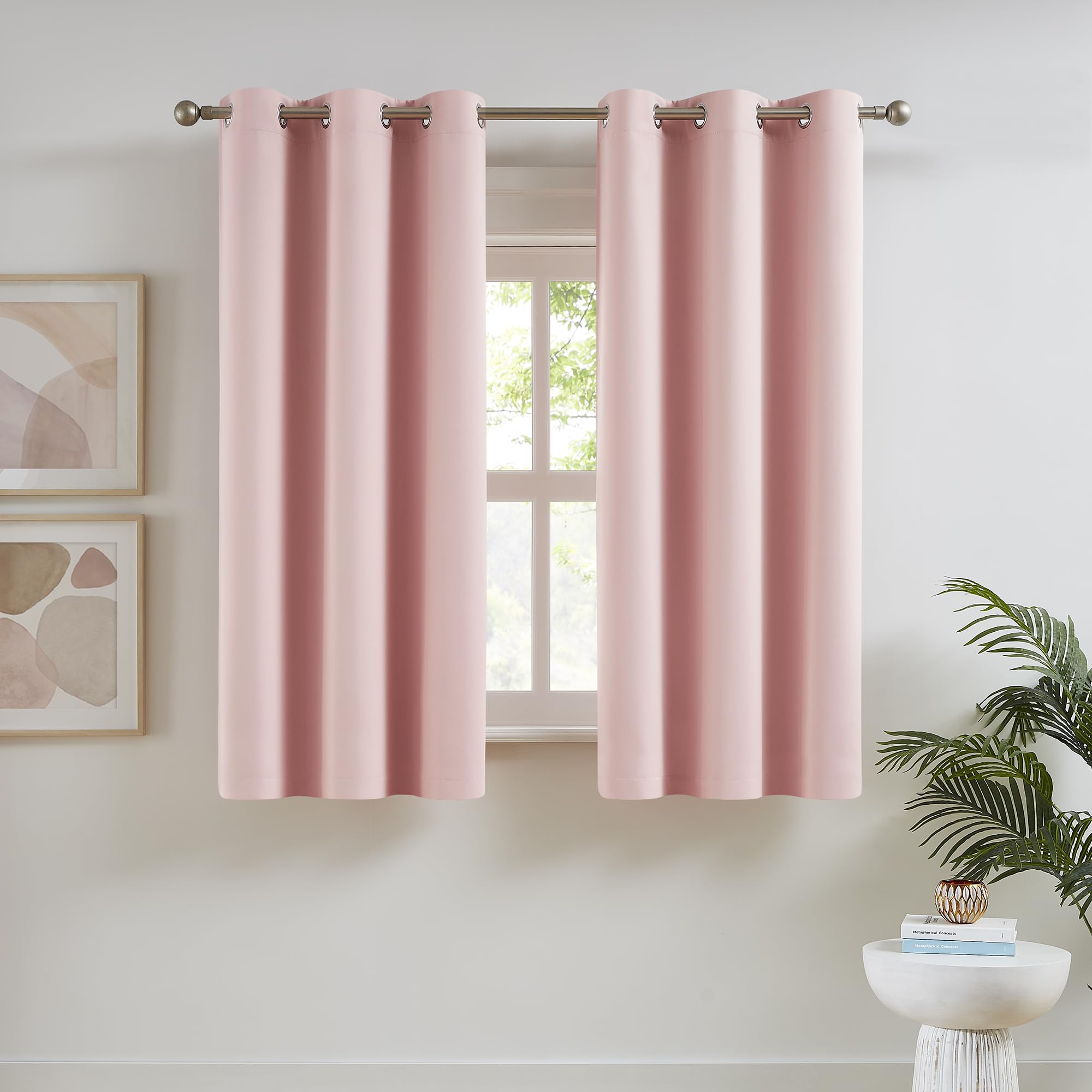 DUALIFE Blackout and Room-Darkening Eyelet Top Curtains, Plain, for Girls' Room, Baby Room, Bedroom, 137 x 96 cm (W x H), Baby Pink โ image 1