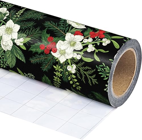 Vista 176 de WRAPAHOLIC Papel de regalo reversible de Navidad, mini rollo, 17 pulgadas x 33 pies, diseño de gnomo azul morado y cuadros con brillo metálico