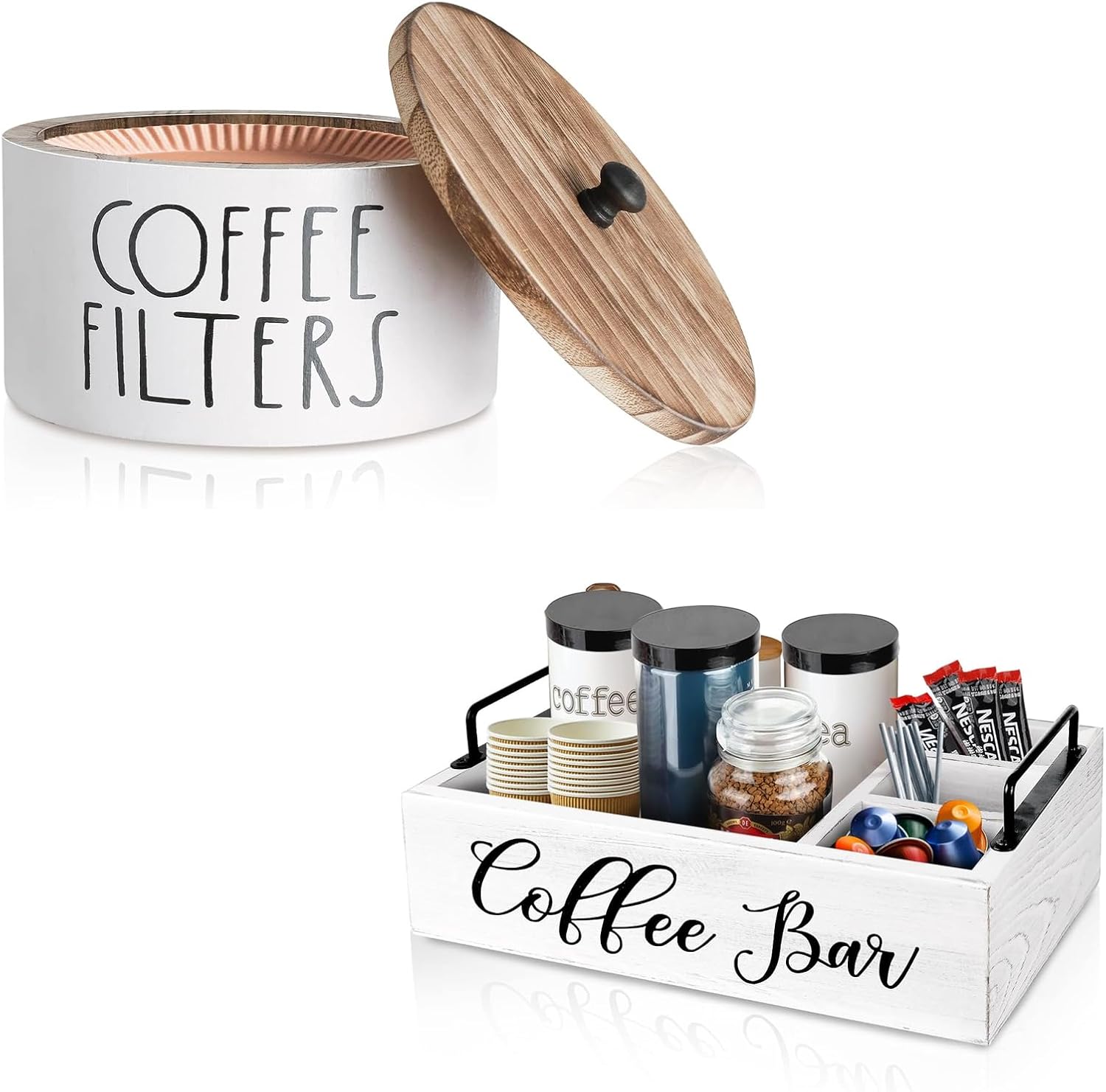 Wood Coffee Filter Holder Storage and Coffee Station Organizer for Coffee Bar Decor