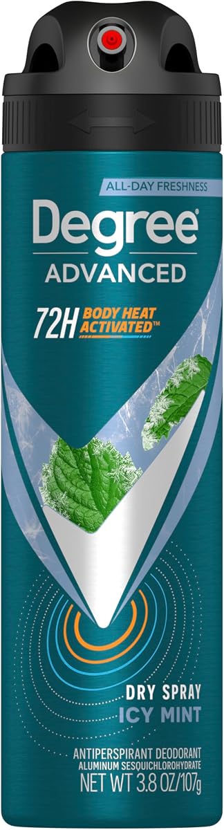 Men Antiperspirant Deodorant Dry Spray Icy Mint 72-Hour Sweat and Odor Protection Deodorant For Men With Body Heat Activated Technology 3.8 oz