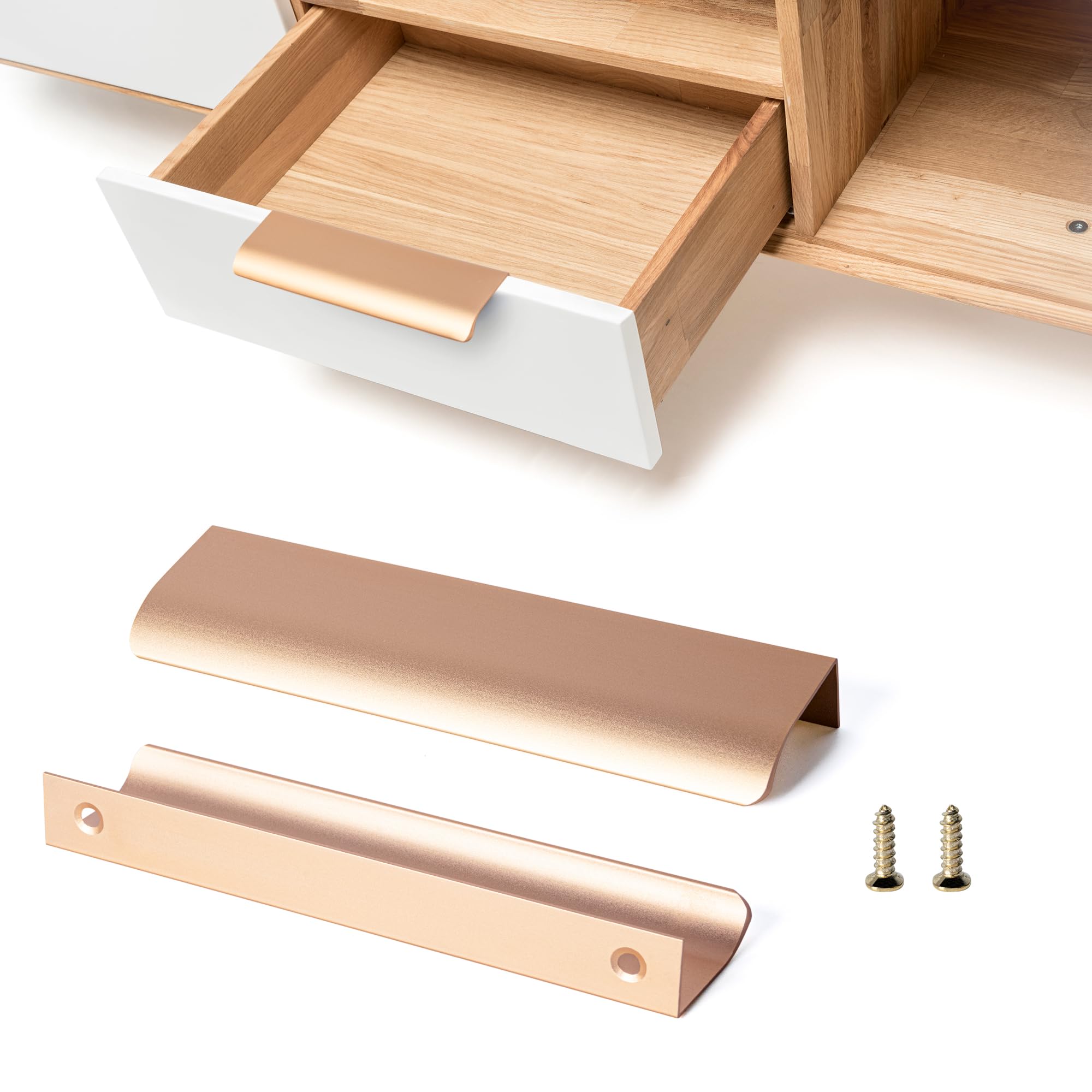 10 Piezas Tiradores Ocultos de Muebles, Tiradores de Armario Cajone, Tiradores Aluminio de Puerta para Cocina Dormitorio Baño, con Tornillos, Oro Cobre, 128mm