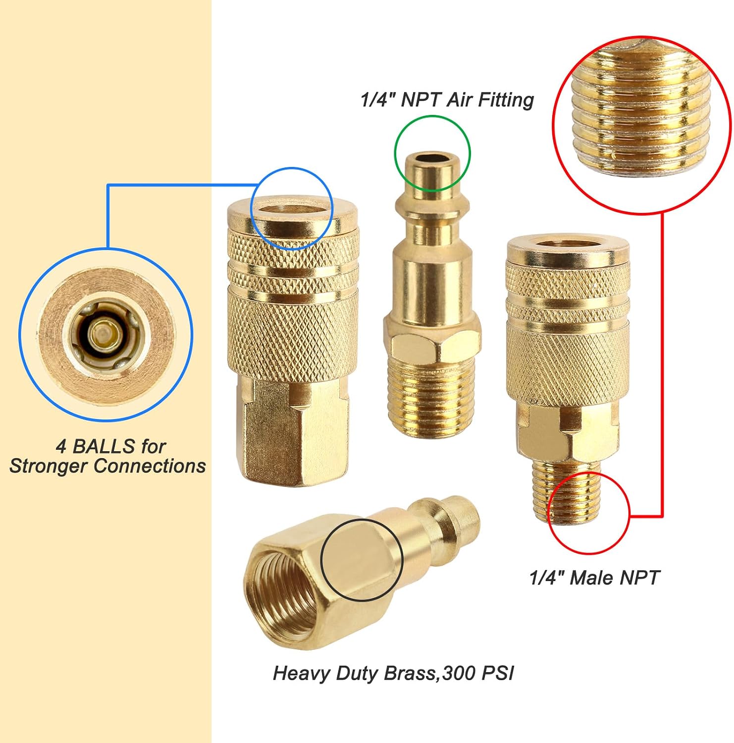 Air Hose Fittings Universal Air Coupler Industrial Air Plug Kit 1/4 Inch Thread and Body Size 15PCS Air Compressor Accessories for Air Compressor Fittings and Air Fittings
