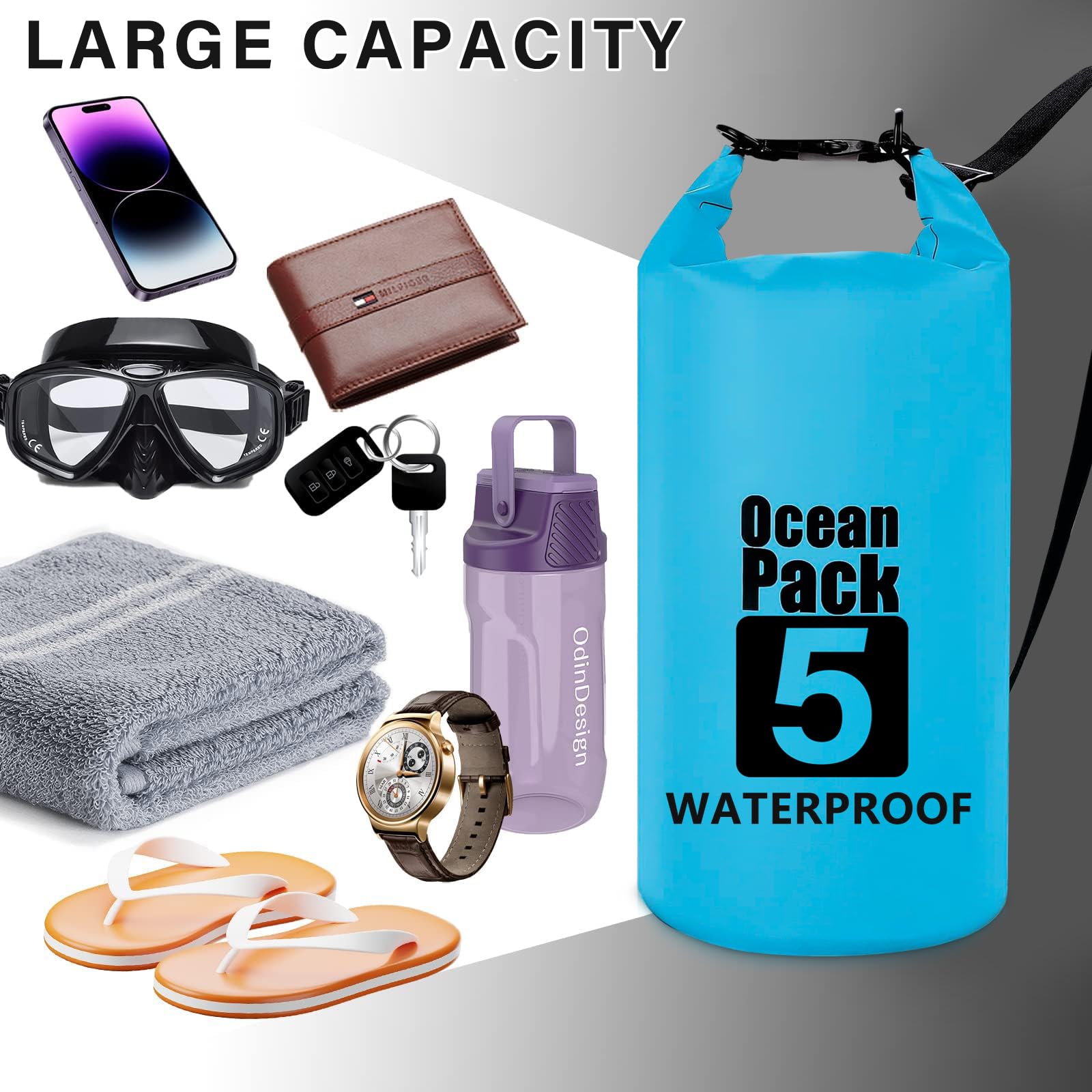 Borse Impermeabili, 5L/10L/20L/30L Dry Bag Sacco Impermeabile con Tracolla Regolabile, Sacche Stagne Impermeabili per Sport Acquatici, Campeggio, Rafting, Kayak, Pesca, Escursionismo