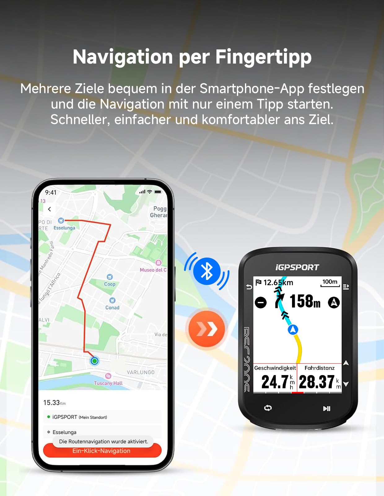 iGPSPORT BSC200S Fahrradcomputer Kabellos GPS, Routennavigation Weiterfahrtfunktion Gierwende-Eingabeaufforderung ANT Bluetooth (BSC200S)